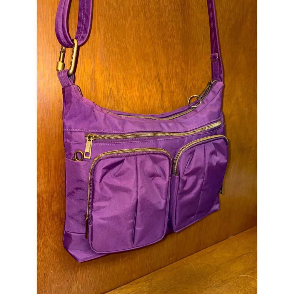 Travelon Purple Anti-Theft Double Zip Crossbody Bag RFID Bocking, sz 14 x10 x 3 - Picture 3 of 16